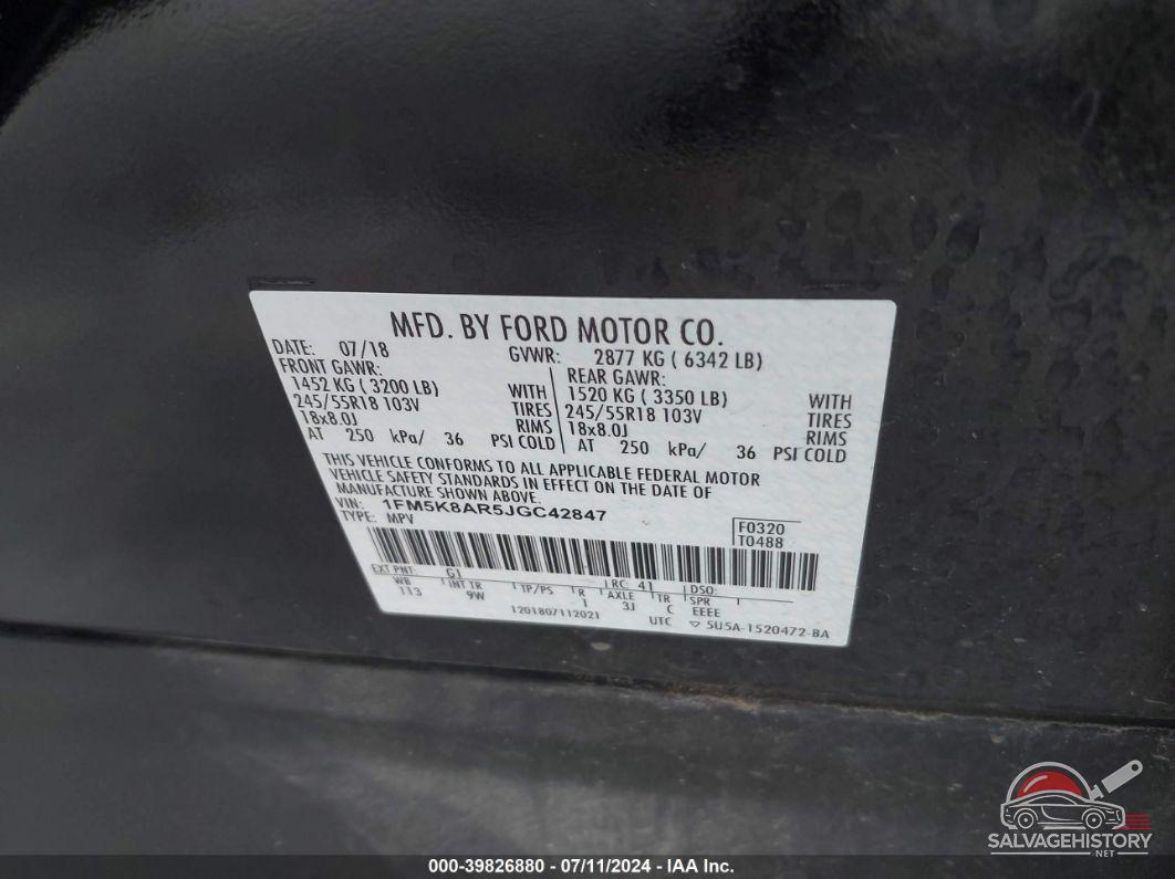 1FM5K8AR5JGC42847 2018 FORD POLICE INTERCEPTOR UTILITY photo no. 9