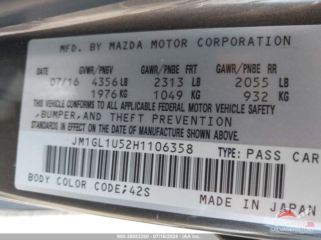 JM1GL1U52H1106358 2017 MAZDA MAZDA6 photo no. 9