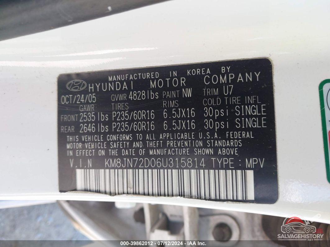 KM8JN72D06U315814 2006 HYUNDAI TUCSON photo no. 9