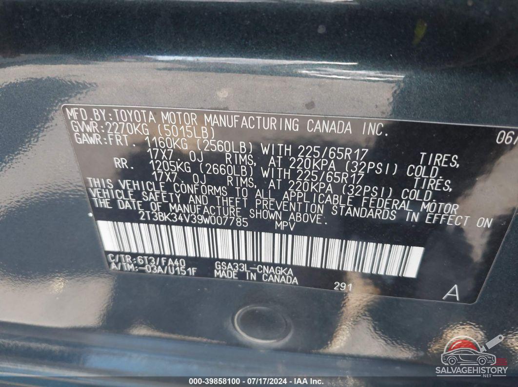 2T3BK34V39W007785 2009 TOYOTA RAV4 photo no. 9