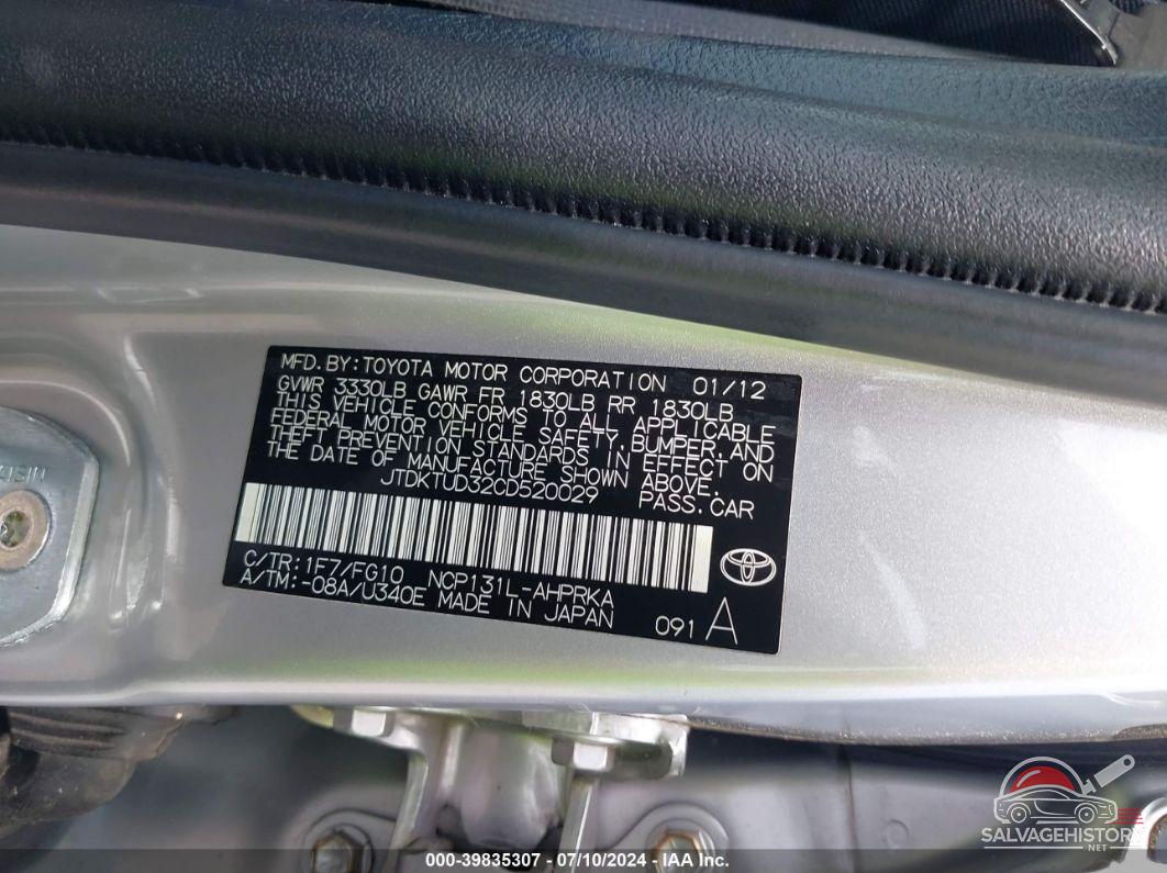 JTDKTUD32CD520029 2012 TOYOTA YARIS photo no. 9