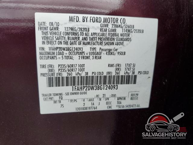 1FAHP2DW3BG124093 2011 FORD TAURUS photo no. 13