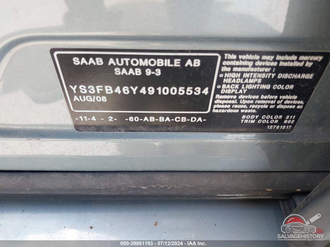 YS3FB46Y491005534 2009 SAAB 9-3 photo no. 9