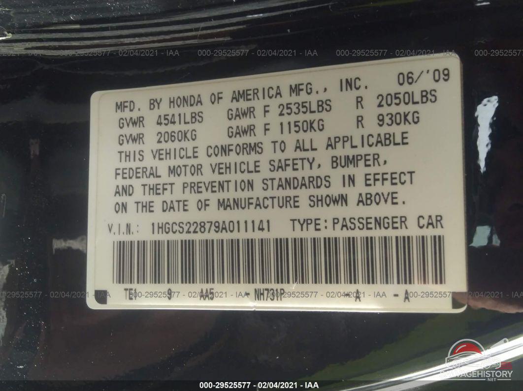1HGCS22879A011141 2009 HONDA ACCORD CPE photo no. 9