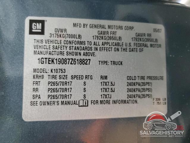 1GTEK19087Z618827 2007 GMC SIERRA photo no. 12