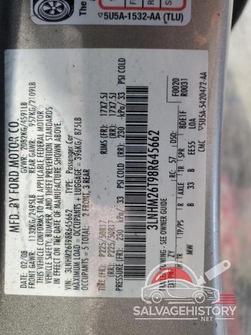 3LNHM26T98R645662 2008 LINCOLN MKZ photo no. 12