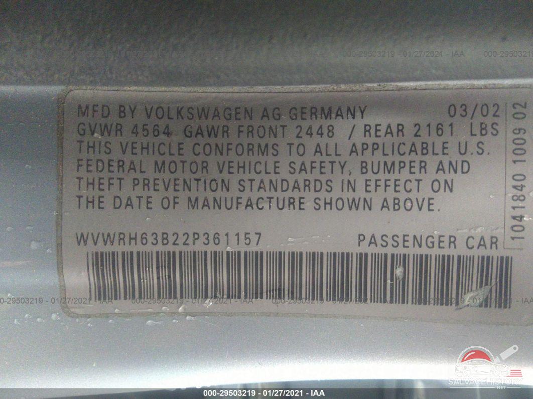 WVWRH63B22P361157 2002 VOLKSWAGEN PASSAT photo no. 9