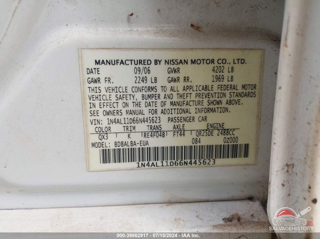 1N4AL11D66N445623 2006 NISSAN ALTIMA photo no. 9