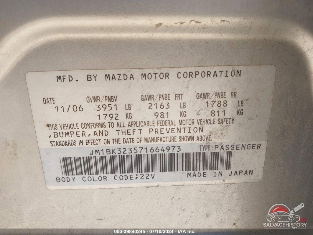 JM1BK323571664973 2007 MAZDA MAZDA3 photo no. 9