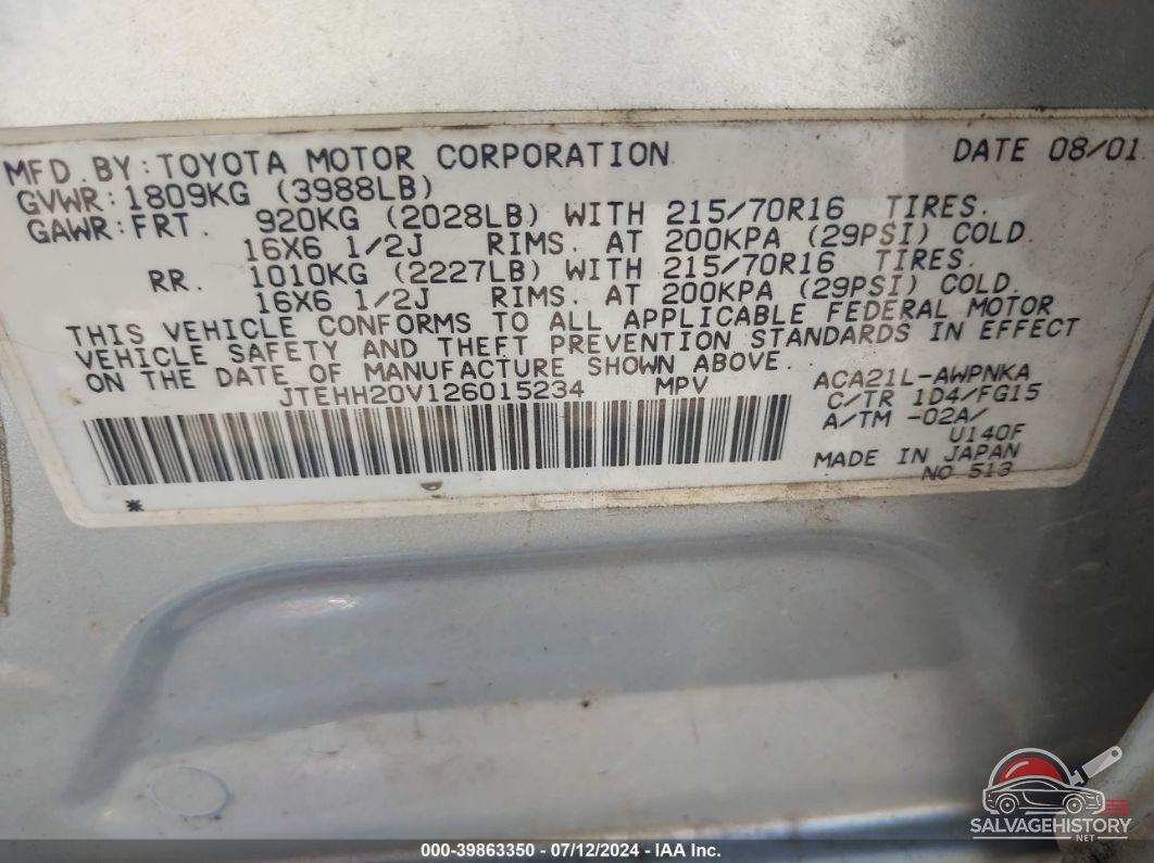 JTEHH20V126015234 2002 TOYOTA RAV4 photo no. 9