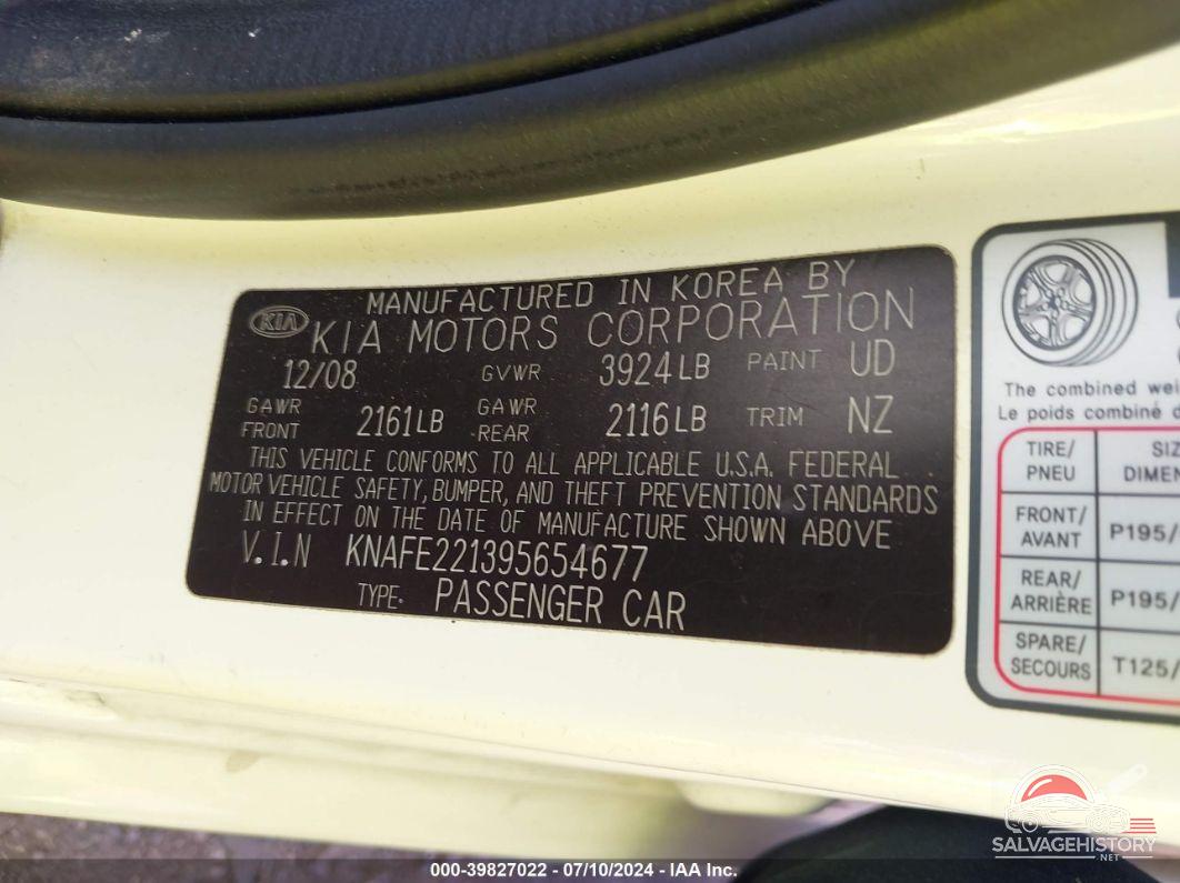 KNAFE221395654677 2009 KIA SPECTRA photo no. 9