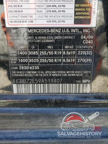 4JGBB72E59A519407 2009 MERCEDES-BENZ M-CLASS photo no. 13