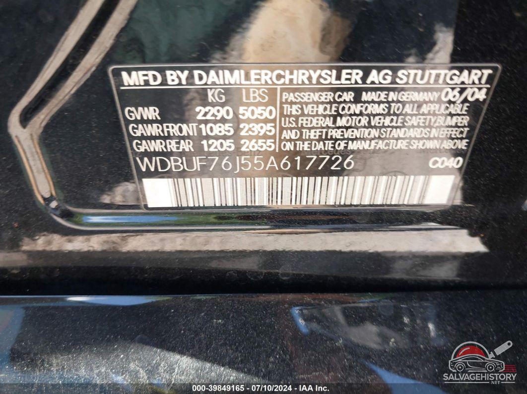 WDBUF76J55A617726 2005 MERCEDES-BENZ E 55 AMG photo no. 9