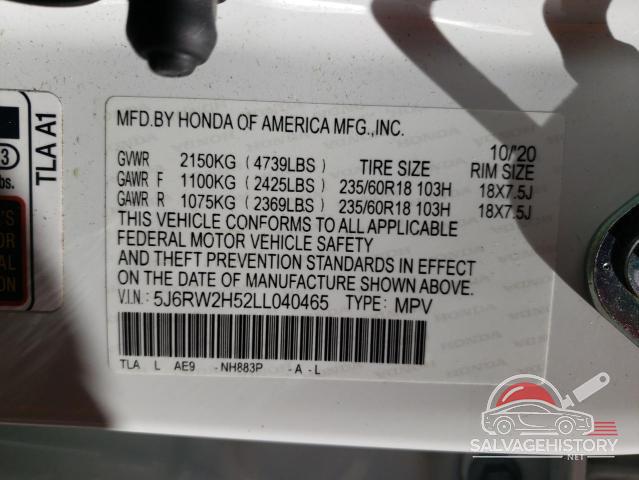 5J6RW2H52LL040465 2020 HONDA CRV photo no. 13
