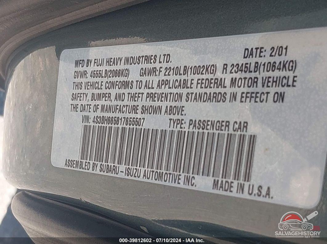 4S3BH665817655507 2001 SUBARU OUTBACK photo no. 9