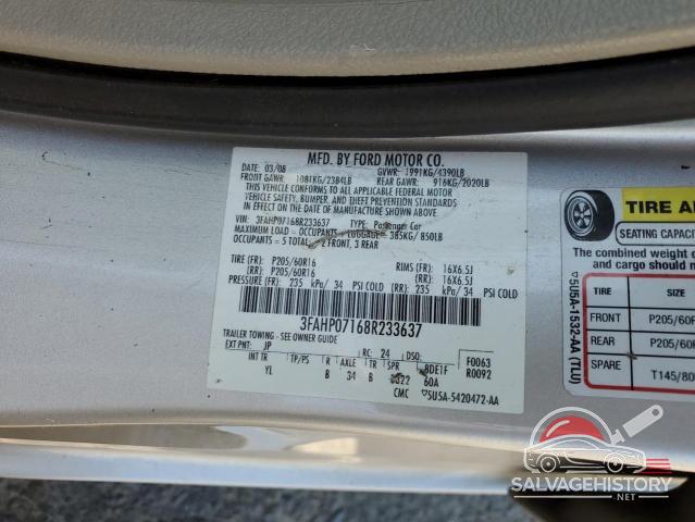 3FAHP07168R233637 2008 FORD FUSION photo no. 12