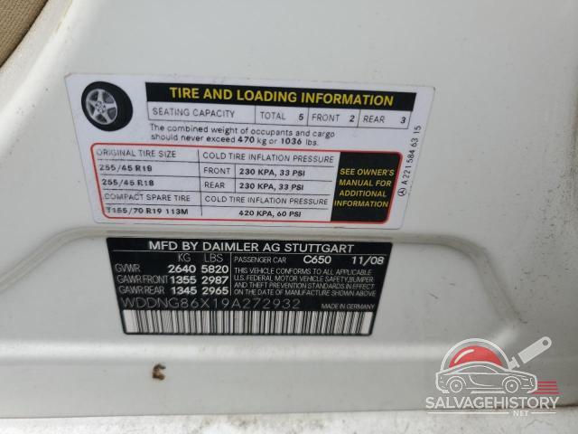 WDDNG86X19A272932 2009 MERCEDES-BENZ S-CLASS photo no. 12