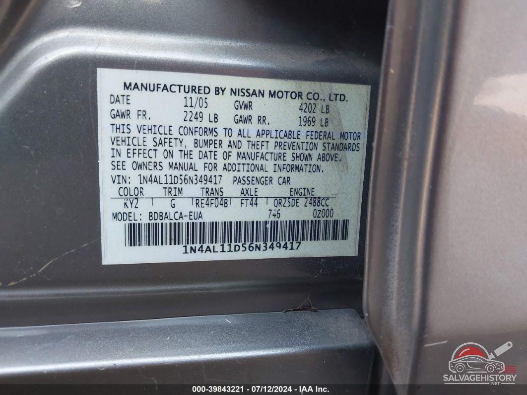 1N4AL11D56N349417 2006 NISSAN ALTIMA photo no. 9