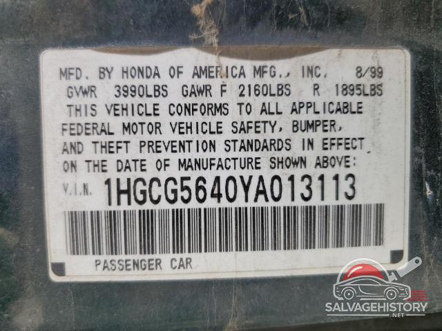 1HGCG5640YA013113 2000 HONDA ACCORD photo no. 13