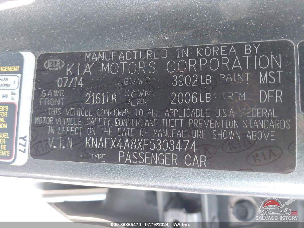 KNAFX4A8XF5303474 2015 KIA FORTE photo no. 9