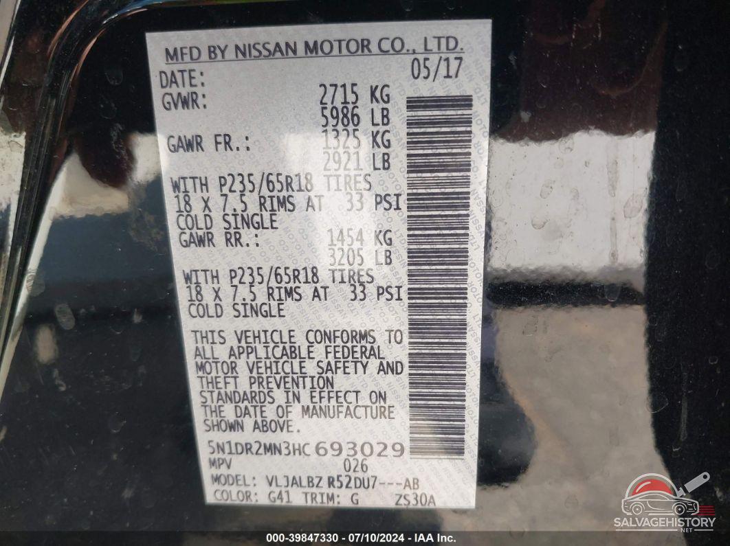 5N1DR2MN3HC693029 2017 NISSAN PATHFINDER photo no. 9