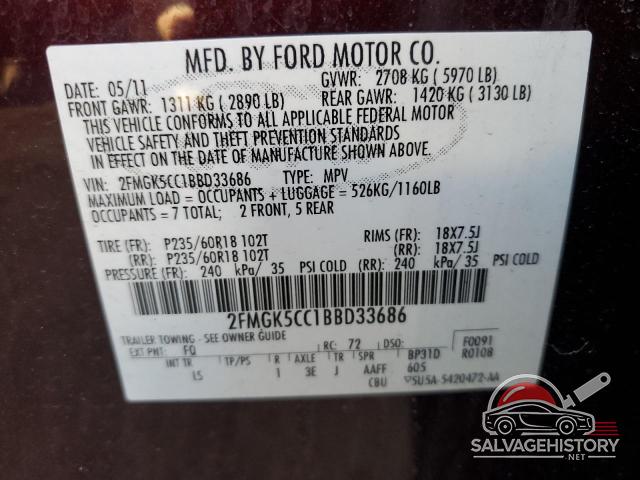2FMGK5CC1BBD33686 2011 FORD FLEX photo no. 14