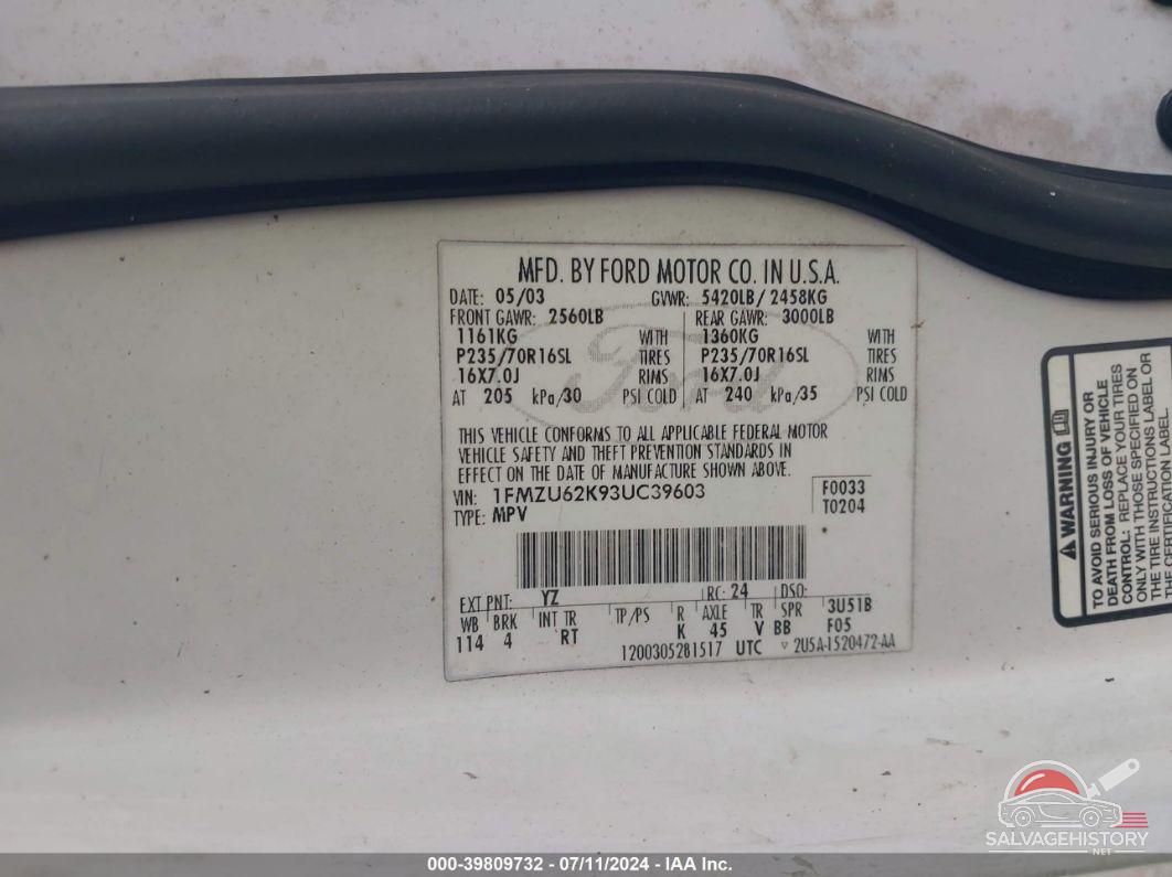 1FMZU62K93UC39603 2003 FORD EXPLORER SPORT TRAC photo no. 9