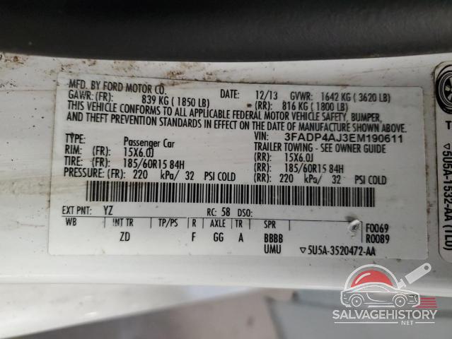 3FADP4AJ3EM190611 2014 FORD FIESTA photo no. 12