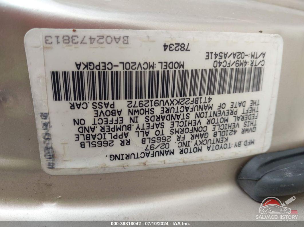 4T1BF22KXVU912972 1997 TOYOTA CAMRY photo no. 9