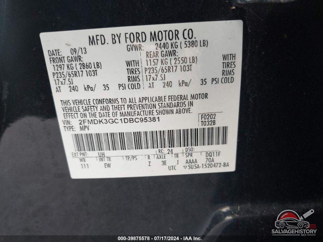 2FMDK3GC1DBC95381 2013 FORD EDGE photo no. 9