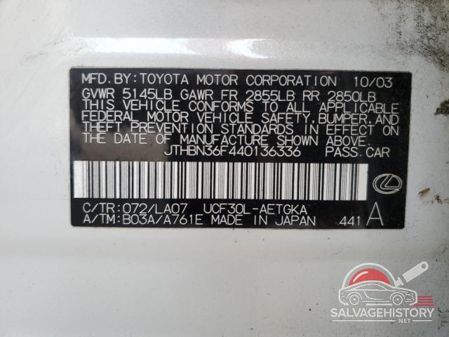 JTHBN36F440136336 2004 LEXUS LS430 photo no. 12