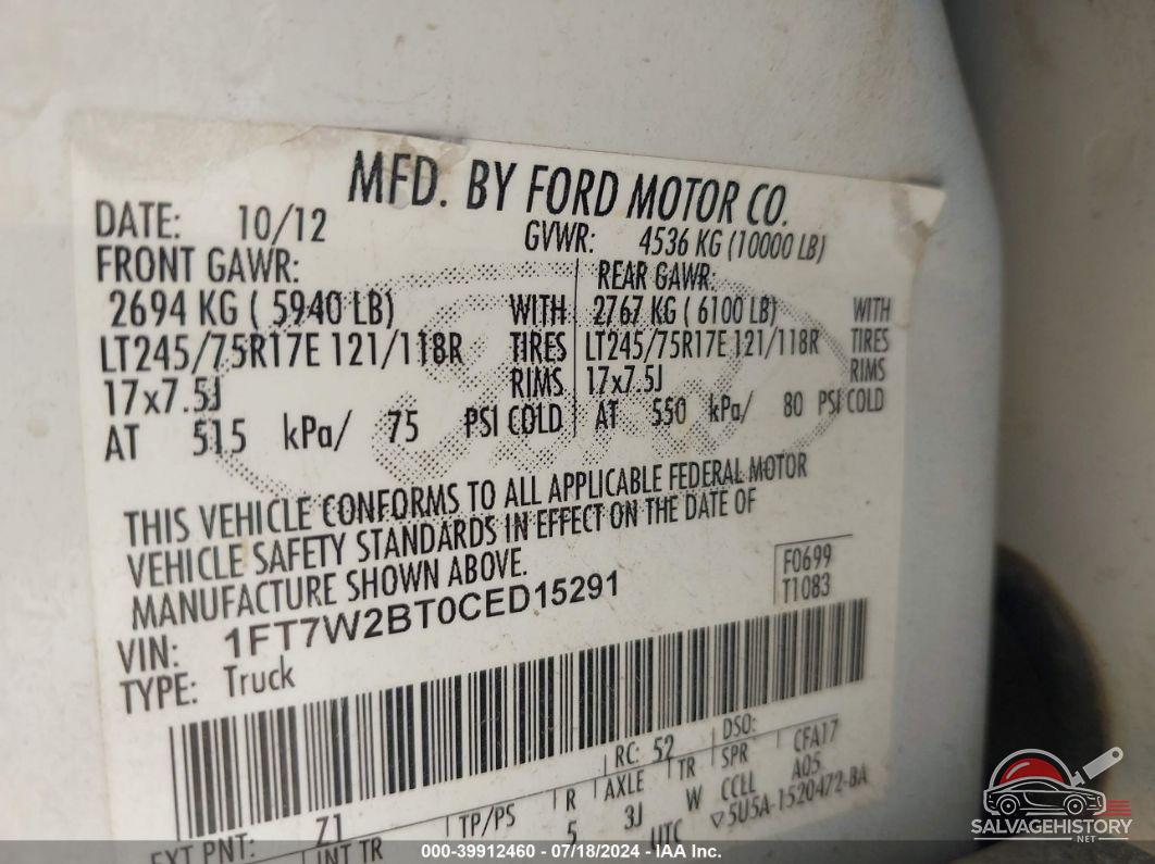 1FT7W2BT0CED15291 2012 FORD F-250 photo no. 9