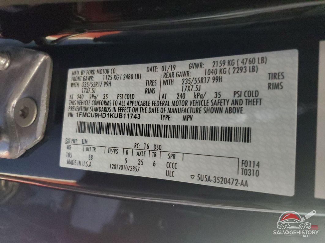 1FMCU9HD1KUB11743 2019 FORD ESCAPE photo no. 8