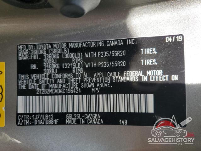 2T2BZMCA0KC196424 2019 LEXUS RX350 photo no. 13