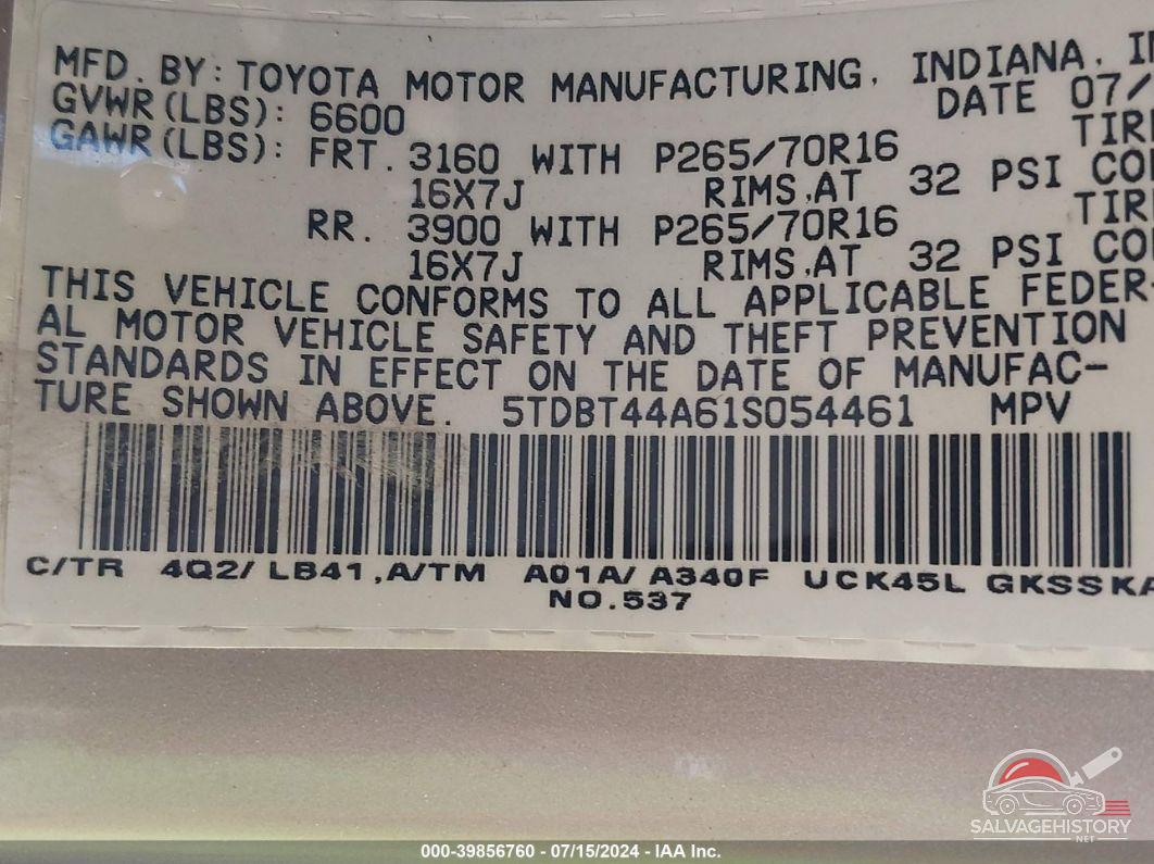 5TDBT44A61S054461 2001 TOYOTA SEQUOIA photo no. 9