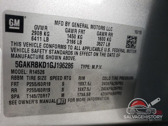 5GAKRBKD1GJ196286 2016 BUICK ENCLAVE photo no. 13