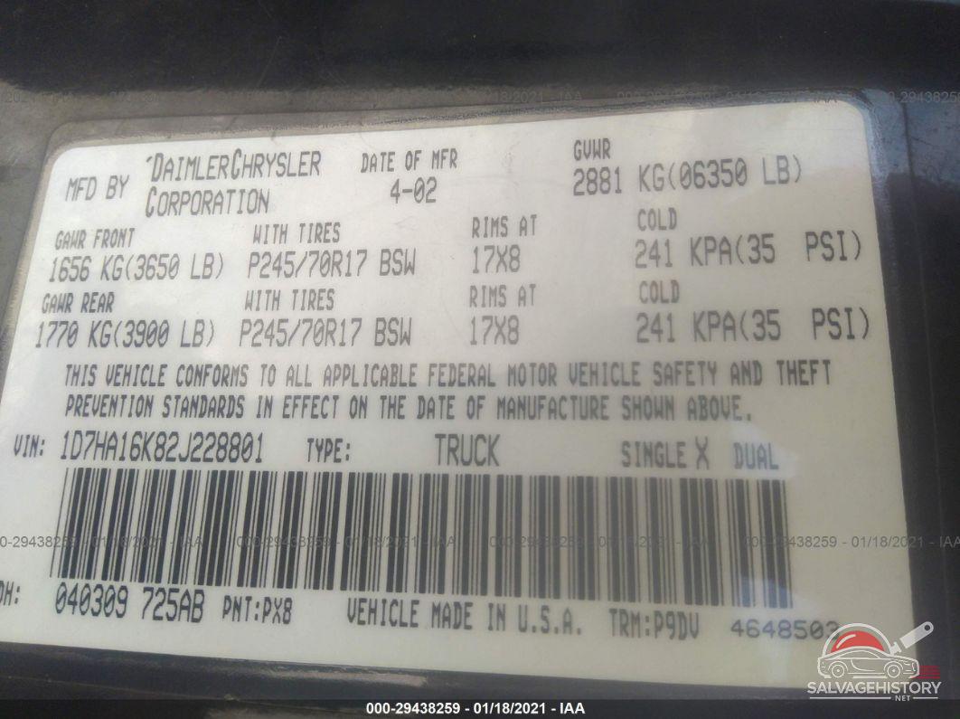 1D7HA16K82J228801 2002 DODGE RAM 1500 photo no. 9