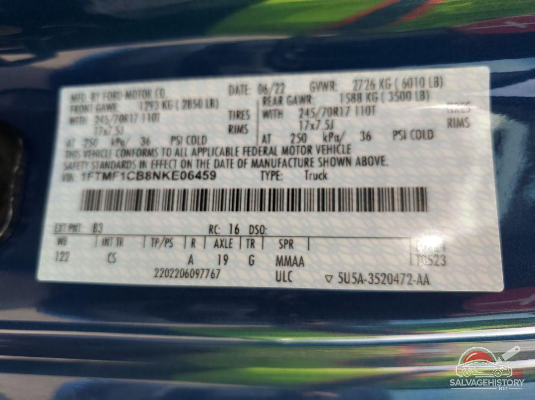 1FTMF1CB8NKE06459 2022 FORD F-150 photo no. 8