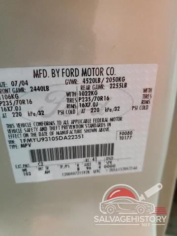 1FMYU93105DA22351 2005 FORD ESCAPE photo no. 14