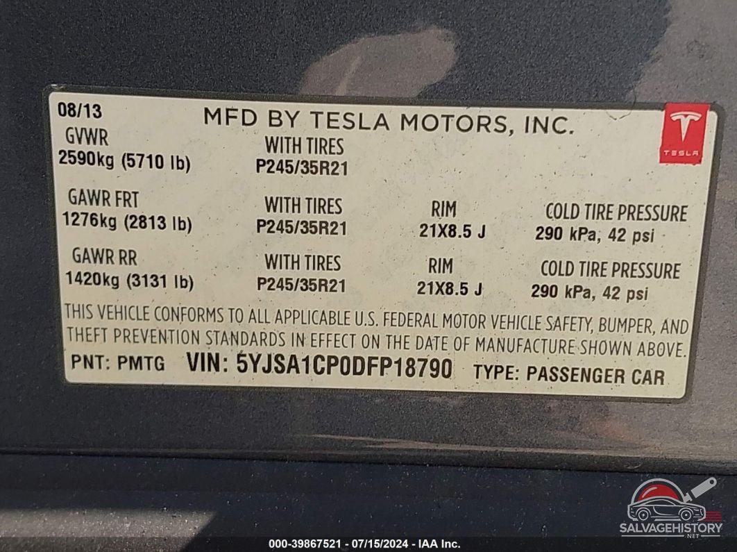 5YJSA1CP0DFP18790 2013 TESLA MODEL S photo no. 9