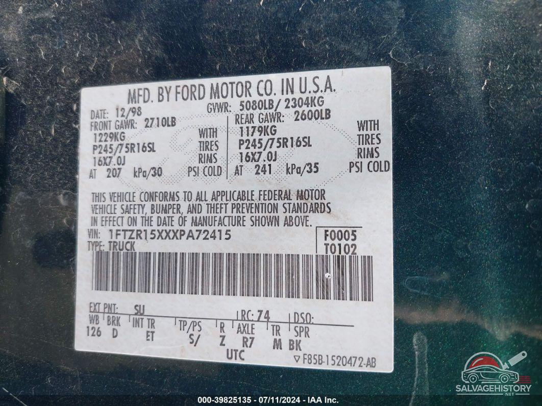 1FTZR15XXXPA72415 1999 FORD RANGER photo no. 9