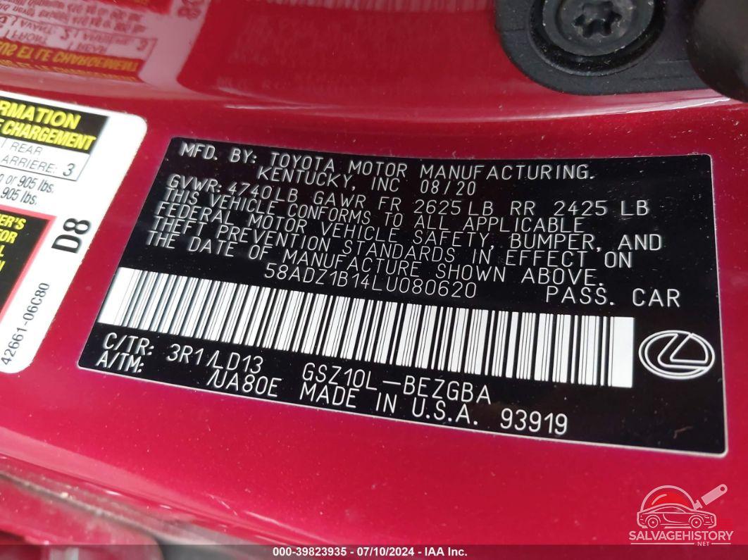 58ADZ1B14LU080620 2020 LEXUS ES 350 photo no. 9