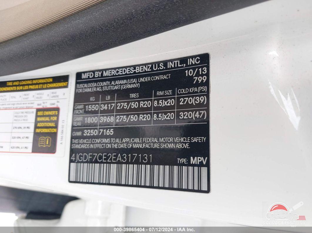 4JGDF7CE2EA317131 2014 MERCEDES-BENZ GL 450 photo no. 9