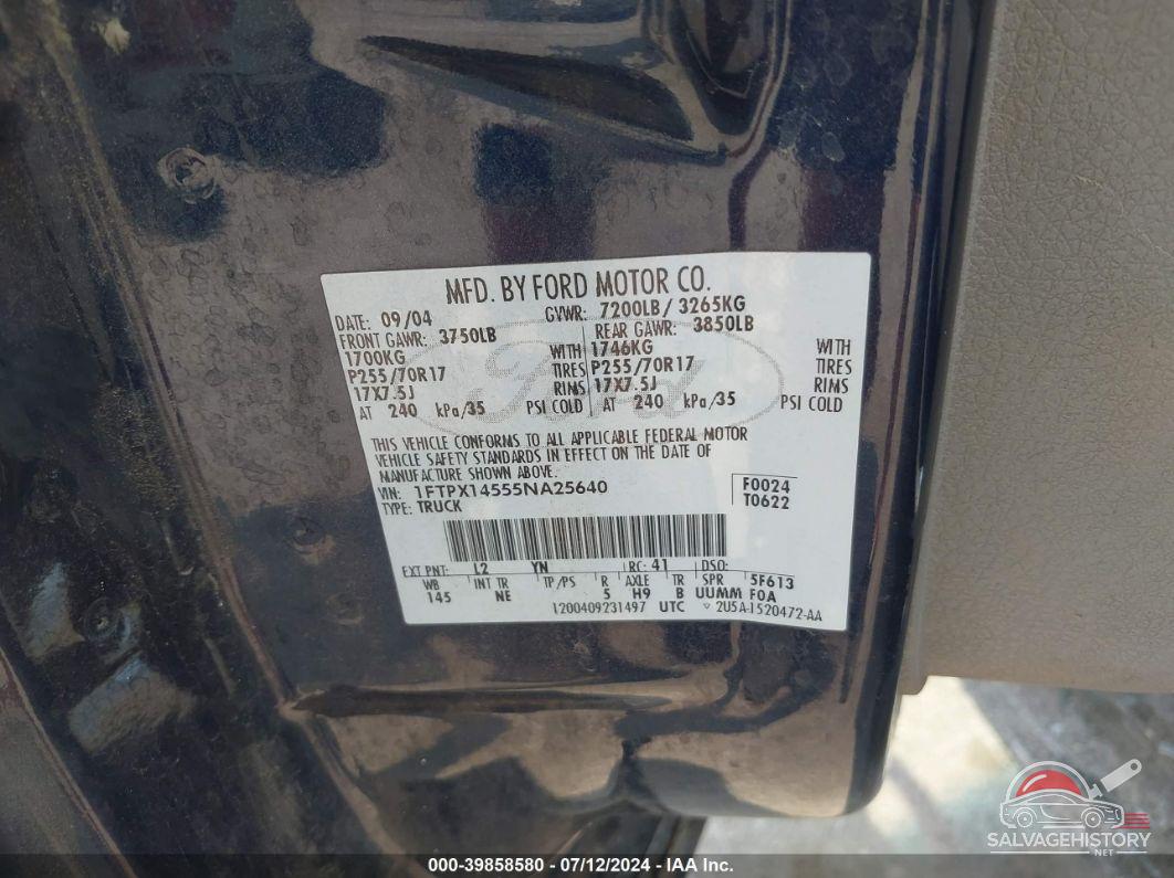 1FTPX14555NA25640 2005 FORD F-150 photo no. 9
