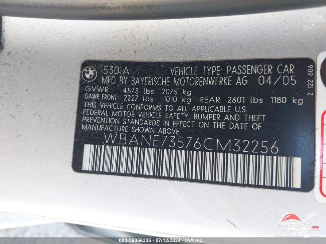 WBANE73576CM32256 2006 BMW 530I photo no. 9
