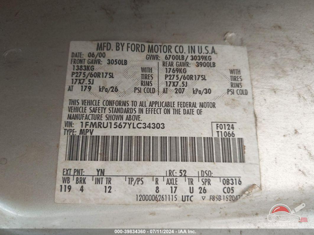 1FMRU1567YLC34303 2000 FORD EXPEDITION photo no. 9