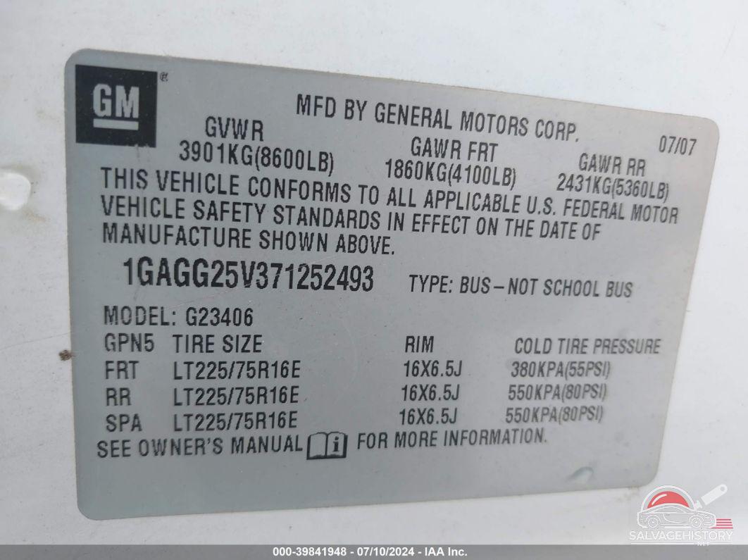 1GAGG25V371252493 2007 CHEVROLET EXPRESS photo no. 9