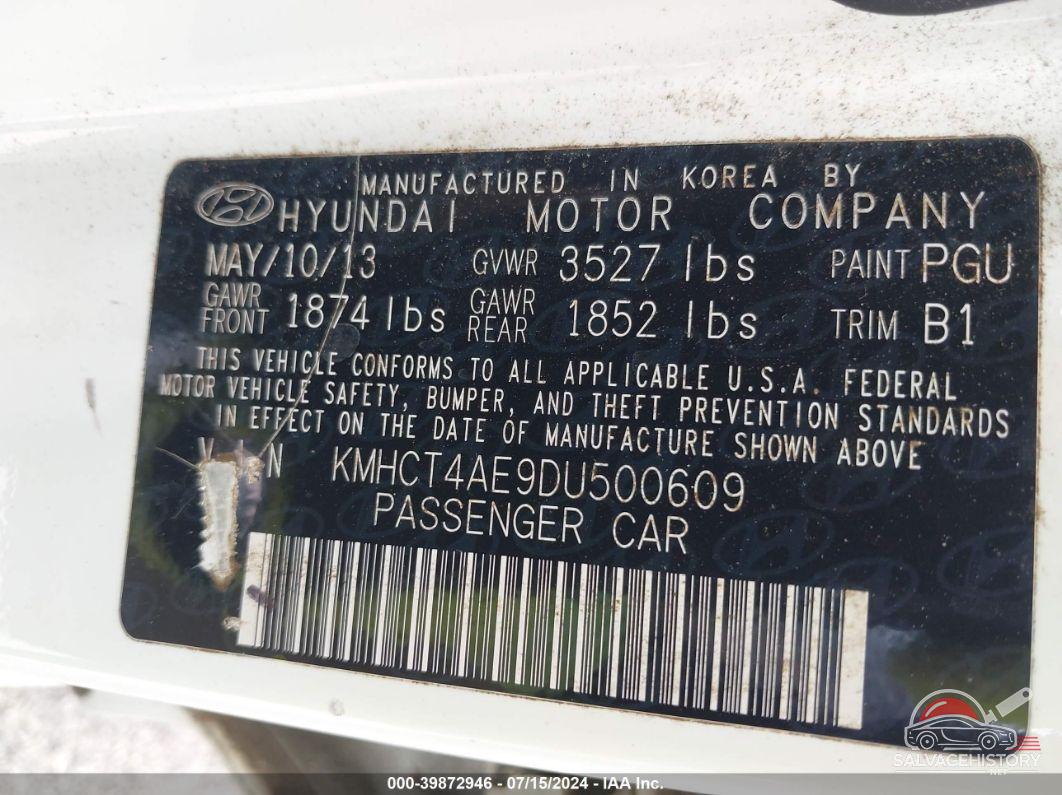 KMHCT4AE9DU500609 2013 HYUNDAI ACCENT photo no. 9