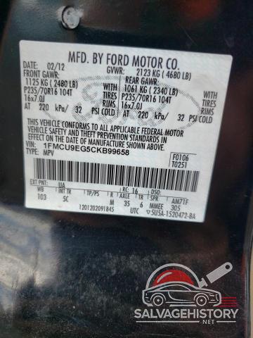 1FMCU9EG5CKB99658 2012 FORD ESCAPE photo no. 13