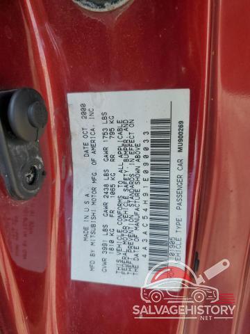 4A3AC54H91E090033 2001 MITSUBISHI ECLIPSE photo no. 11